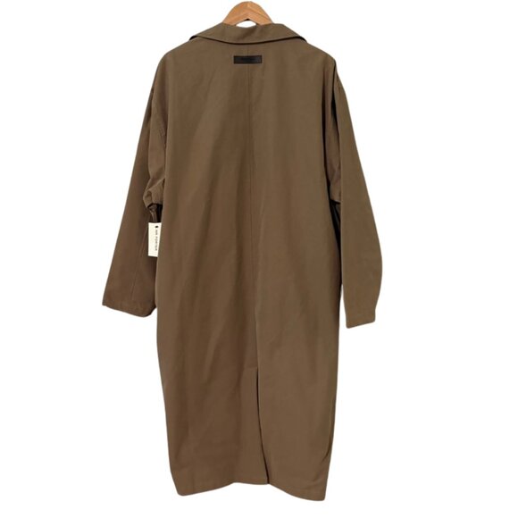 NWT Fear of God Essentials Wood Long Coat Medium Brown Long Trench - Picture 14 of 16